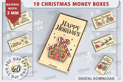 Christmas Money Boxes Laser Cut Bundle. Christmas Gift SVG SVG Evgenyia Guschina 