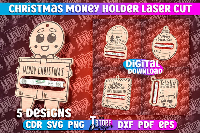 Christmas Money Holder Laser Cut Bundle | Christmas Gift | Money Card Holder | CNC File SVG The T Store Design 