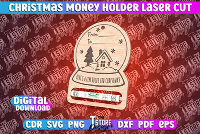 Christmas Money Holder Laser Cut | Christmas Gift | Money Card Holder | CNC File SVG The T Store Design 