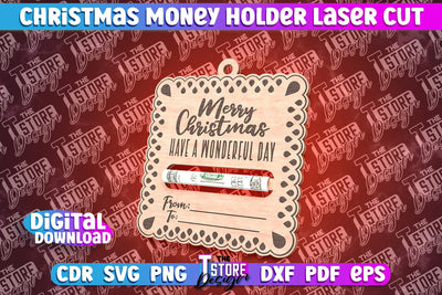 Christmas Money Holder Laser Cut | Christmas Gift | Money Card Holder | CNC File SVG The T Store Design 
