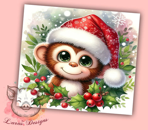 Christmas Monkey Tumbler, Kids Holiday Gift, 20oz Tumbler Wrap, Funny Monkey Design, Sublimation PNG, Cute Animal Gift, Festive Decor, Digital Download Sublimation Lara' s Designs 