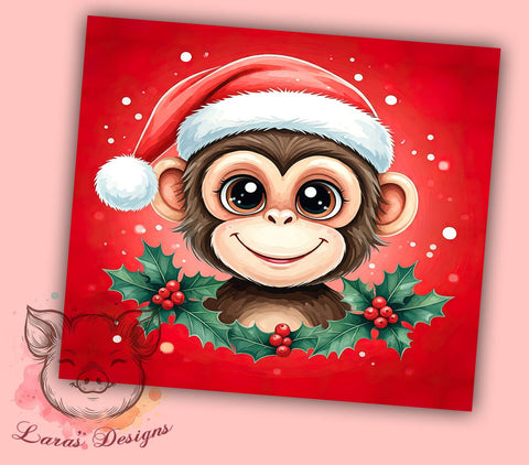 Christmas Monkey Tumbler, Kids Holiday Gift, 20oz Tumbler Wrap, Funny Monkey Design, Sublimation PNG, Cute Animal Gift, Festive Decor, Digital Download Sublimation Lara' s Designs 