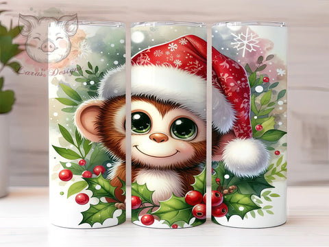 Christmas Monkey Tumbler, Kids Holiday Gift, 20oz Tumbler Wrap, Funny Monkey Design, Sublimation PNG, Cute Animal Gift, Festive Decor, Digital Download Sublimation Lara' s Designs 