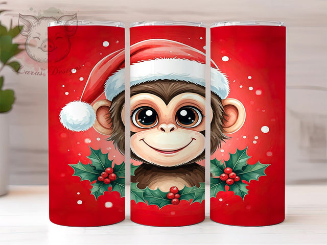 Christmas Monkey Tumbler, Kids Holiday Gift, 20oz Tumbler Wrap, Funny Monkey Design, Sublimation PNG, Cute Animal Gift, Festive Decor, Digital Download Sublimation Lara' s Designs 