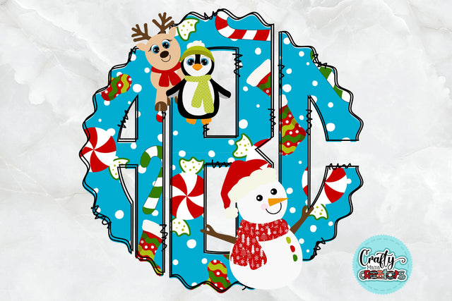 Christmas Monogram Alphabet, Snowman Candy Doodle Monogram SVG Crafty Mama Studios 