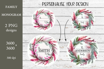 Christmas Monogram Sublimation. Christmas Wreath PNG Sublimation Olga Terlyanskaya 
