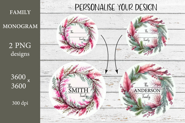 Christmas Monogram Sublimation. Christmas Wreath PNG Sublimation Olga Terlyanskaya 