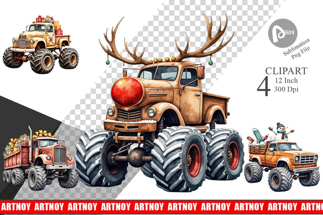 Christmas Monster Truck Clipart Sublimation artnoy 