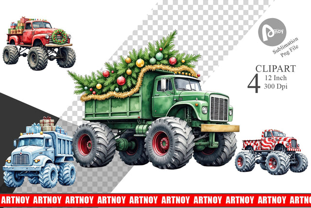 Christmas Monster Truck Clipart Sublimation artnoy 
