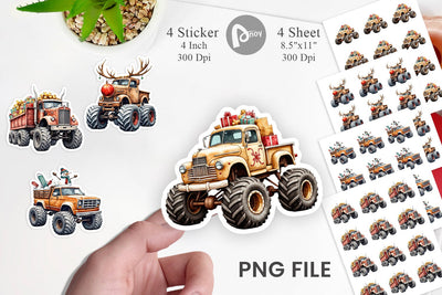 Christmas Monster Truck Sticker Sublimation artnoy 