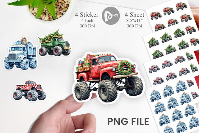 Christmas Monster Truck Sticker Sublimation artnoy 