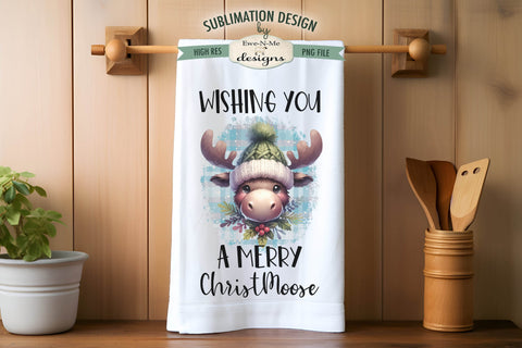 Christmas Moose | Cute Holiday Kitchen Towel Sublimation PNG Sublimation Ewe-N-Me Designs 