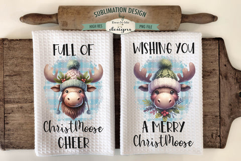 Christmas Moose | Cute Holiday Kitchen Towel Sublimation PNG Sublimation Ewe-N-Me Designs 