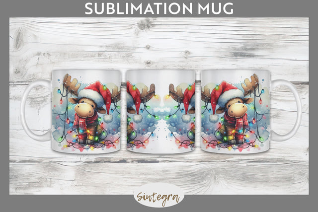 Christmas Moose Entangled in Lights Mug Wrap Sublimation Sublimation Sintegra 