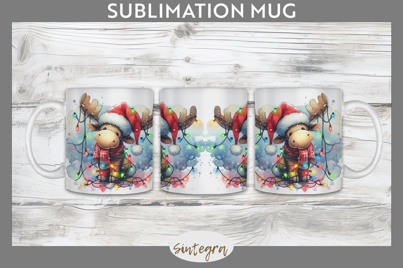 Christmas Moose Entangled in Lights Mug Wrap Sublimation Sublimation Sintegra 