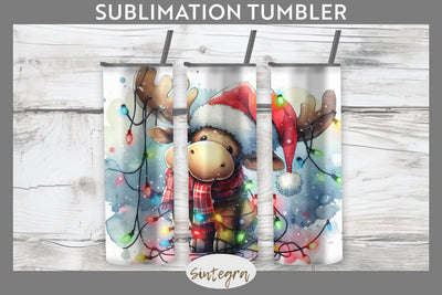 Christmas Moose Entangled in Lights Tumbler Sublimation 20 oz Skinny Sublimation Sintegra 