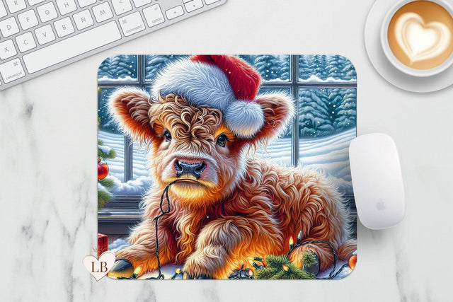 Christmas Mouse Pad - Highland Cow Mousepad PNG Sublimation BijouBay 