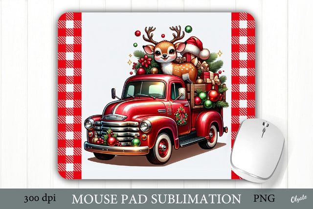 Christmas Mouse Pad PNG. Red Truck Mouse Pad PNG Sublimation Olga Terlyanskaya 