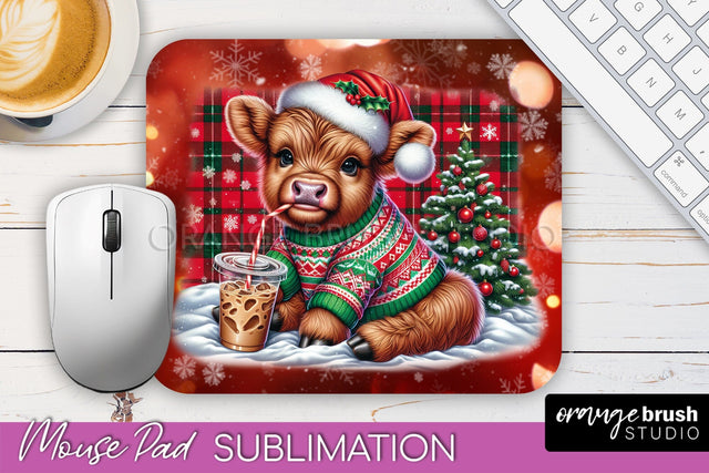 Christmas Mouse Pad Sublimation - Highland Cow Mousepad PNG Sublimation OrangeBrushStudio 