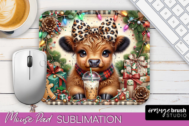 Christmas Mouse Pad Sublimation - Highland Cow Mousepad PNG Sublimation OrangeBrushStudio 
