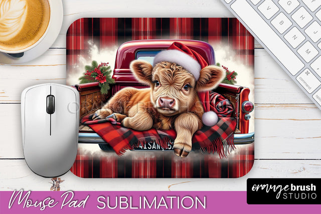 Christmas Mouse Pad Sublimation - Highland Cow Mousepad PNG Sublimation OrangeBrushStudio 