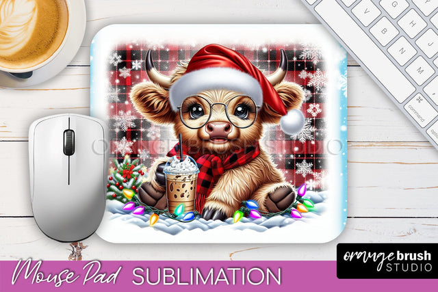 Christmas Mouse Pad Sublimation - Highland Cow Mousepad PNG Sublimation OrangeBrushStudio 