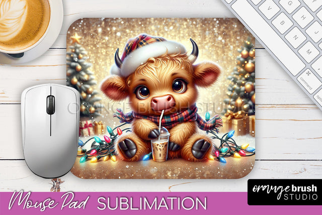 Christmas Mouse Pad Sublimation - Highland Cow Mousepad PNG Sublimation OrangeBrushStudio 