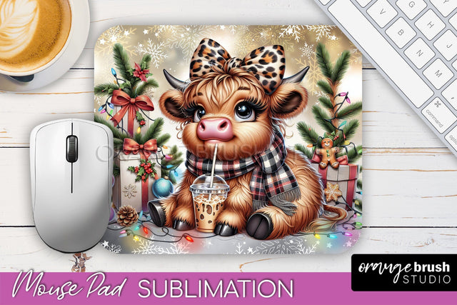 Christmas Mouse Pad Sublimation - Highland Cow Mousepad PNG Sublimation OrangeBrushStudio 