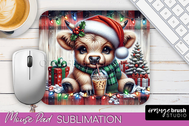 Christmas Mouse Pad Sublimation - Highland Cow Mousepad PNG Sublimation OrangeBrushStudio 