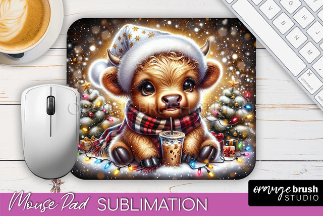 Christmas Mouse Pad Sublimation - Highland Cow Mousepad PNG Sublimation OrangeBrushStudio 