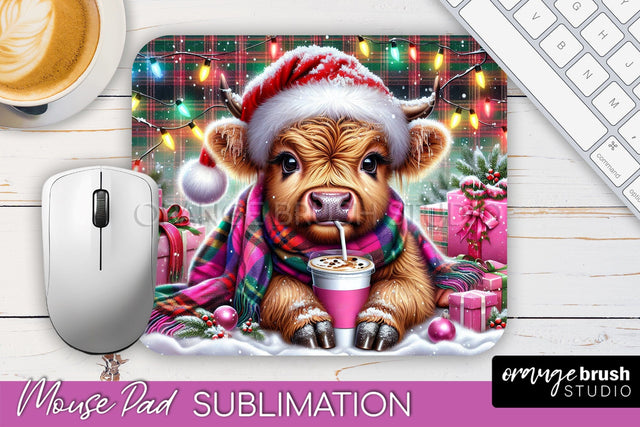 Christmas Mouse Pad Sublimation - Highland Cow Mousepad PNG Sublimation OrangeBrushStudio 