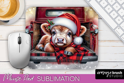 Christmas Mouse Pad Sublimation - Highland Cow Mousepad PNG Sublimation OrangeBrushStudio 