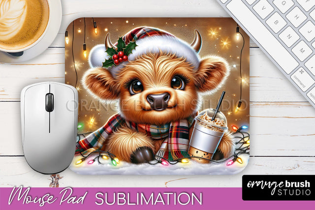 Christmas Mouse Pad Sublimation - Highland Cow Mousepad PNG Sublimation OrangeBrushStudio 
