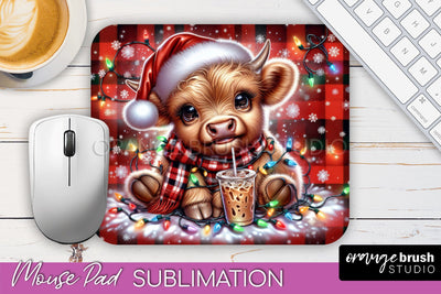 Christmas Mouse Pad Sublimation - Highland Cow Mousepad PNG Sublimation OrangeBrushStudio 