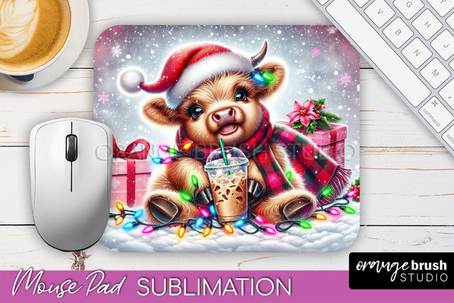 Christmas Mouse Pad Sublimation - Highland Cow Mousepad PNG Sublimation OrangeBrushStudio 