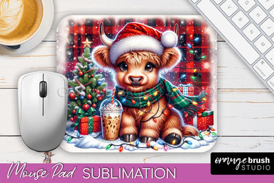 Christmas Mouse Pad Sublimation - Highland Cow Mousepad PNG Sublimation OrangeBrushStudio 