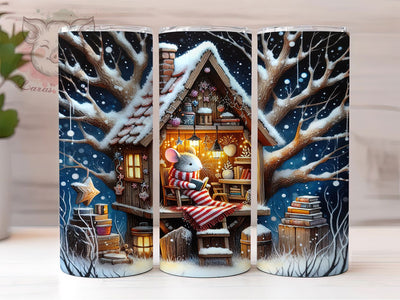 Christmas Mouse Reading Holiday Tumbler, Seamless Holiday Sublimation Design, Festive Cup Art, 20oz Xmas Tumbler, Whimsical Mouse Mug, Stylish Christmas Cup, Cozy Holiday Wrap Sublimation Lara' s Designs 