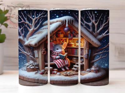 Christmas Mouse Reading Holiday Tumbler, Seamless Holiday Sublimation Design, Festive Cup Art, 20oz Xmas Tumbler, Whimsical Mouse Mug, Stylish Christmas Cup, Cozy Holiday Wrap Sublimation Lara' s Designs 