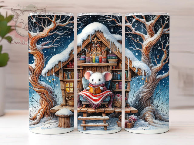 Christmas Mouse Reading Holiday Tumbler, Seamless Holiday Sublimation Design, Festive Cup Art, 20oz Xmas Tumbler, Whimsical Mouse Mug, Stylish Christmas Cup, Cozy Holiday Wrap Sublimation Lara' s Designs 