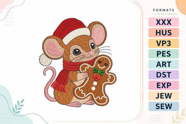 Christmas Mouse with Gingerbread Cookie Embroidery Design Embroidery/Applique DESIGNS sg embroidery 