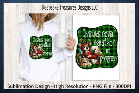 Christmas Movie Marathon In Progress Sublimation PNG Quirky Reindeer Holiday T-Shirt Design Sublimation Keepsake Treasures Designs LLC. 