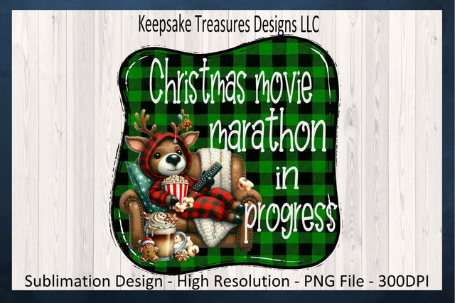 Christmas Movie Marathon In Progress Sublimation PNG Quirky Reindeer Holiday T-Shirt Design Sublimation Keepsake Treasures Designs LLC. 