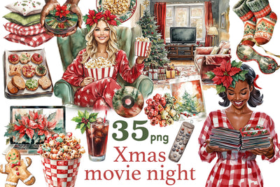 Christmas Movie Night Clipart | Xmas Illustration Bundle SVG GlamArtZhanna 