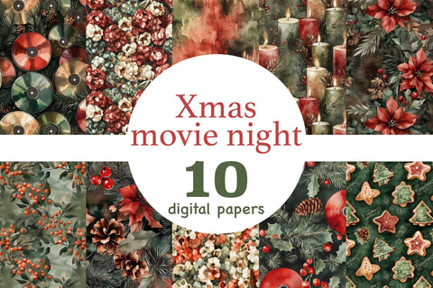 Christmas Movie Night Paper | Xmas Seamless Patterns Digital Pattern GlamArtZhanna 
