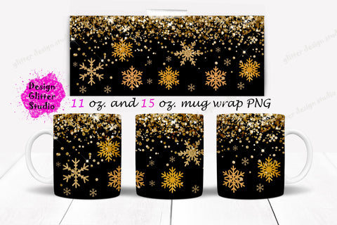 Christmas Mug Sublimation Design,Christmas snow flakes Mug Wrap,Black glitter Christmas,Printable 11 oz. and 15 oz. Mug Sublimation Wrap PNG Sublimation ArtStudio 