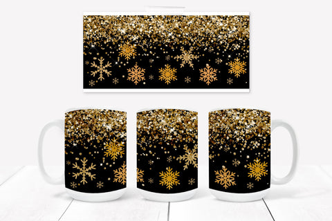 Christmas Mug Sublimation Design,Christmas snow flakes Mug Wrap,Black glitter Christmas,Printable 11 oz. and 15 oz. Mug Sublimation Wrap PNG Sublimation ArtStudio 