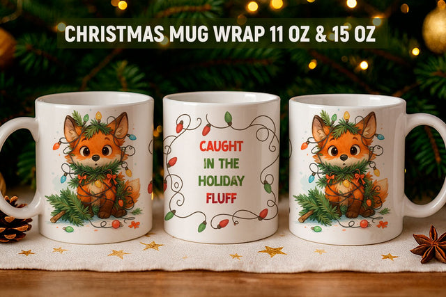 Christmas Mug Wrap Design, Christmas fox Sublimation KMarinaDesign 