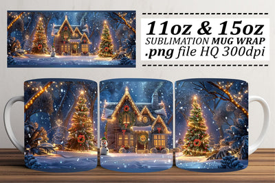 Christmas Mug Wrap Design for Sublimation - Winter Landscape 11oz & 15oz Sublimation afrosvg 