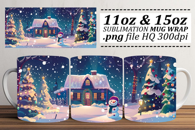 Christmas Mug Wrap for Sublimation - Festive Winter Scene 11oz & 15oz Sublimation afrosvg 