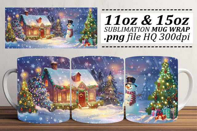Christmas Mug Wrap for Sublimation - Holiday Winter Scene 11oz & 15oz Sublimation afrosvg 